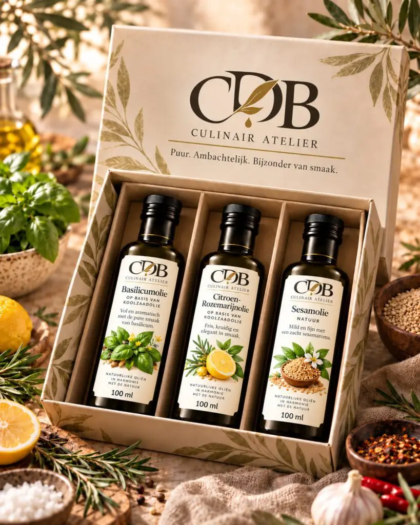 CDB Culinair Atelier geschenkset met Basilicumolie, Citroen-Rozemarijnolie en Sesamolie